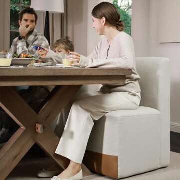 CHITA Dining Chairs with Casters Set of 2, FSC Certified Upholstered Armless Modern Rolling Dining Chairs with Rollers for Bedroom Reading Room Living Room, Linen & Cognac Faux Leather Patchwork