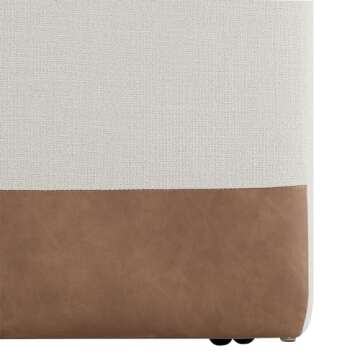 CHITA Dining Chairs with Casters Set of 2, FSC Certified Upholstered Armless Modern Rolling Dining Chairs with Rollers for Bedroom Reading Room Living Room, Linen & Cognac Faux Leather Patchwork