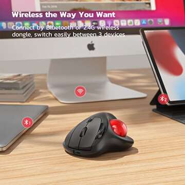 Nulea M501 Wireless Trackball Mouse, Rechargeable Ergonomic, Easy Thumb Control, Precise & Smooth Tracking, 3 Device Connection (Bluetooth or USB Receiver), Compatible for PC, Laptop, Mac, Windows.