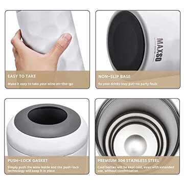MAXSO Portable 750 ml Champagne & Wine Bottle Cooler - Stainless Steel Vacuum Insulated Wine Gifts for Lovers - White