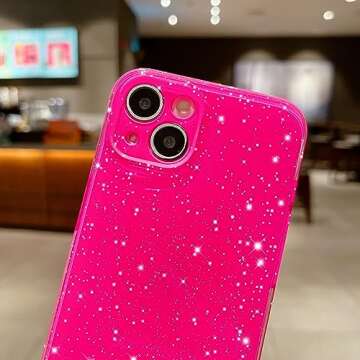 OWLSTAR for iPhone 14 Case 6.1 inch, Cute Sparkly Glitter Bling Slim Shockproof Bumper Camera Protection Phone Case for Women Girls (Hot Pink)