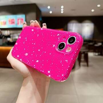 OWLSTAR for iPhone 14 Case 6.1 inch, Cute Sparkly Glitter Bling Slim Shockproof Bumper Camera Protection Phone Case for Women Girls (Hot Pink)