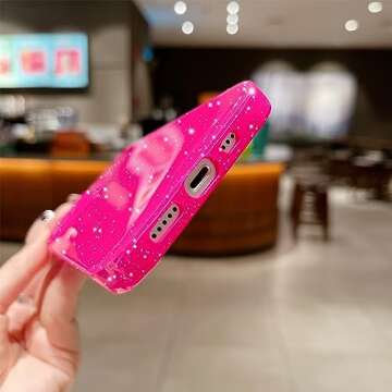 OWLSTAR for iPhone 14 Case 6.1 inch, Cute Sparkly Glitter Bling Slim Shockproof Bumper Camera Protection Phone Case for Women Girls (Hot Pink)