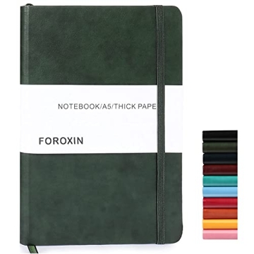 Foroxin Lined Journal Notebook Dark Green Leather for Women Men 8.3 x 5.7 Large College Ruled 192 Pa...