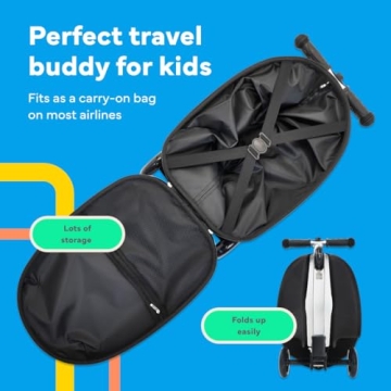 Lascoota Scooter Suitcase, Foldable Scooter Luggage For Kids - Lightweight Ride-on Luggage Scooter with Wheels, LED Lights - Videogame Graphic, Ride-On Suitcase Scooter for Kids Ages 2-5