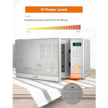 COMMERCIAL CHEF 0.7 Cu Ft Microwave with 10 Power Levels, 700W Microwave with Digital Display, Countertop Microwave with Child Safety Door Lock, Programmable with Push Button, Stainless Steel