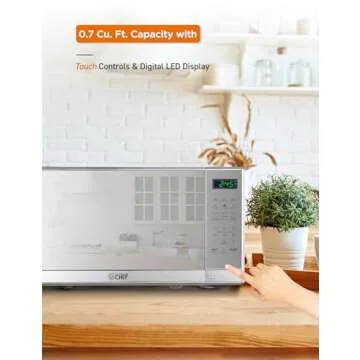 COMMERCIAL CHEF 0.7 Cu Ft Microwave with 10 Power Levels, 700W Microwave with Digital Display, Countertop Microwave with Child Safety Door Lock, Programmable with Push Button, Stainless Steel