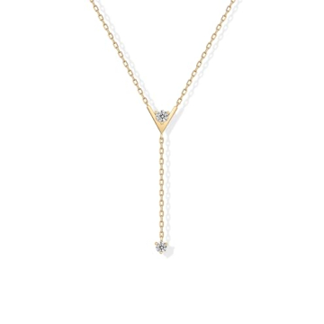 PAVOI 14K Yellow Gold Plated Mini Drop Lariat Necklace for Women with Cubic Zirconia | Dainty Neckla...