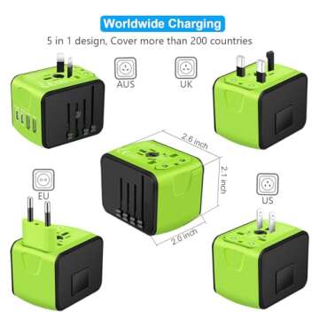 SAUNORCH Travel Adapter Worldwide, Universal International Power Plug Adapter W/2.4A 2xUSB-A and 3.0A 2xType-C Wall Charger, European Travel Plug Adapter for Europe UK EU US CA AU Italy Asia-Green
