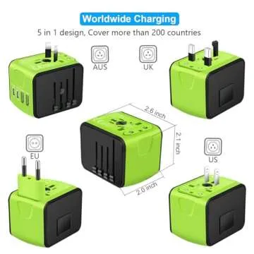 SAUNORCH Travel Adapter Worldwide, Universal International Power Plug Adapter W/2.4A 2xUSB-A and 3.0A 2xType-C Wall Charger, European Travel Plug Adapter for Europe UK EU US CA AU Italy Asia-Green