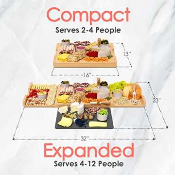 Bamboo Cheese & Charcuterie Board Set - Extra Large Wood & Slate Charcuterie Board Gift Set, w/ Chee...