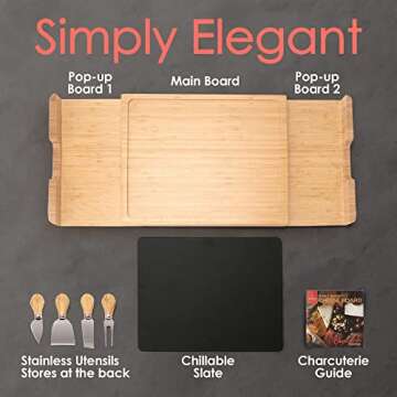 Bamboo Cheese & Charcuterie Board Set - Extra Large Wood & Slate Charcuterie Board Gift Set, w/ Cheese Knife - Perfect Housewarming Couples Gifts, Christmas Kitchen Gifts for Mom Who Have Everything