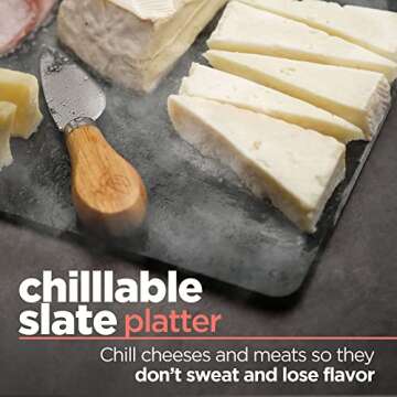 Bamboo Cheese & Charcuterie Board Set - Extra Large Wood & Slate Charcuterie Board Gift Set, w/ Cheese Knife - Perfect Housewarming Couples Gifts, Christmas Kitchen Gifts for Mom Who Have Everything