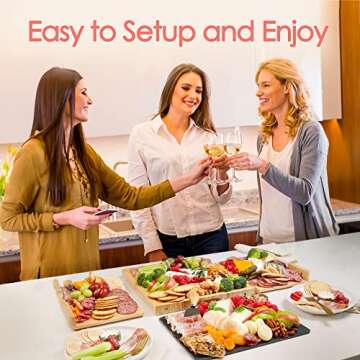 Bamboo Cheese & Charcuterie Board Set - Extra Large Wood & Slate Charcuterie Board Gift Set, w/ Cheese Knife - Perfect Housewarming Couples Gifts, Christmas Kitchen Gifts for Mom Who Have Everything