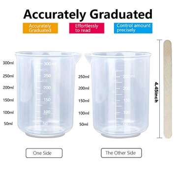 LEOBRO 8PCS 300ml Liquid Measuring Mixing Cups for Epoxy Resin, Graduated Plastic Measuring Cups for Resin, Multipurpose Mixing Cups for Resin Epoxy Paint, Lab Use, with 50 PCS Mixing Sticks