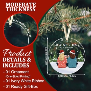 Best Friend Ornaments for Christmas Tree Decorations, Sister Bestie Friendship Gifts for Women, Frie...