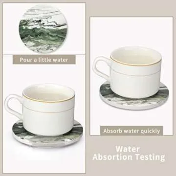 Stylish 6 Pcs Green Ceramic Coasters with Holder Set