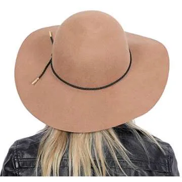 Lanzom Women Lady Retro Wide Brim Large Floppy Panama Hat Belt Wool Fedora Hat (Khaki, One Size)