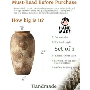 Wabi-Sabi Ceramic Flower Vase - Rustic Vintage Decor