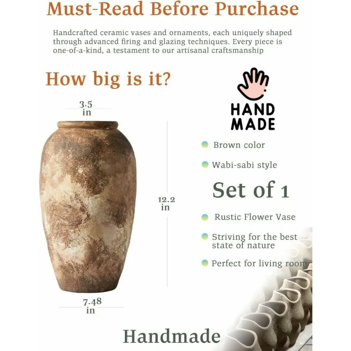 Wabi-Sabi Ceramic Flower Vase - Rustic Vintage Decor