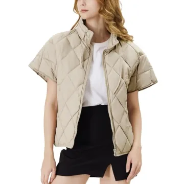 Ogfao Women's Puffer Vest Short Sleeves Lightweight Outerwear Vests Quilted Jacket Coat with Pockets...