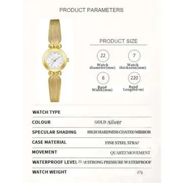 BESTKANG Fashion Simple Women's Quartz Watch Stainless Steel Mesh Strap Business Wrist Watch (Gold White), ZBS1807