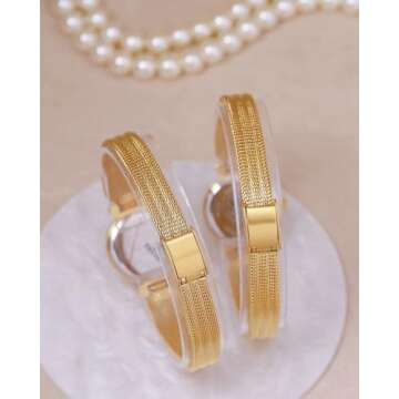 BESTKANG Fashion Simple Women's Quartz Watch Stainless Steel Mesh Strap Business Wrist Watch (Gold White), ZBS1807