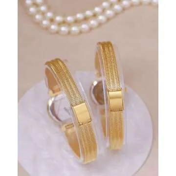 BESTKANG Fashion Simple Women's Quartz Watch Stainless Steel Mesh Strap Business Wrist Watch (Gold White), ZBS1807