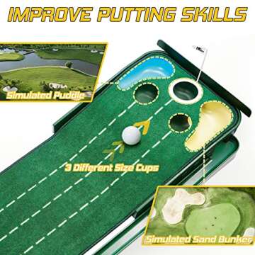 Kamitty Indoor Putting Mat with 5 Holes and Ball Return