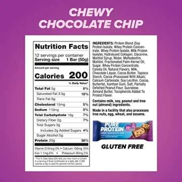 High Protein Pure Protein Bars, Chewy Chocolate Chip Snack