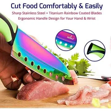 Colorful Kitchen Knife Set with Magnetic Holder and Sharpener