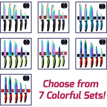 Colorful Kitchen Knife Set with Magnetic Holder and Sharpener