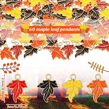 60 Pcs Fall Maple Leaf Charm Pendants 3D Leaf Fall Pendants Mix Color Fall Charms for Jewelry Making...