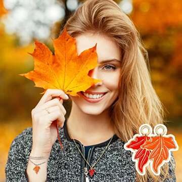 60 Pcs Fall Maple Leaf Charm Pendants 3D Leaf Fall Pendants Mix Color Fall Charms for Jewelry Making Alloy Enamel Autumn Charms for Thanksgiving Halloween Necklace Bracelet Earring Keychain DIY Craft