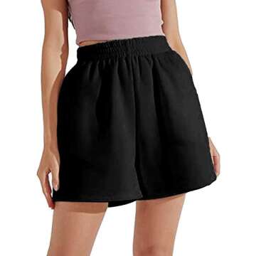 Yuemengxuan Women Girl Casual Sports Summer Shorts Elastic Waist Athletic SweatShorts Tracksuit Workout Bottoms Y2k Shorts with Pockets (Solid Black, Medium)