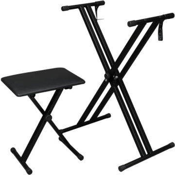 Karl Home Double X Keyboard Stand and Bench Set - Adjustable Height for 49-88 Keys