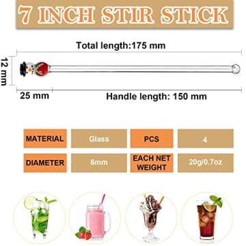 Sonny Brook Hams, 4 Pieces Christmas Glass Swizzle Stick Mixing Cocktail Whiskey Drink Stir Sticks For Restaurant Bar Home Office (Snowman Series)