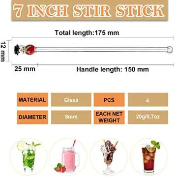 Sonny Brook Hams Christmas Glass Swizzle Stick Set for Mixing