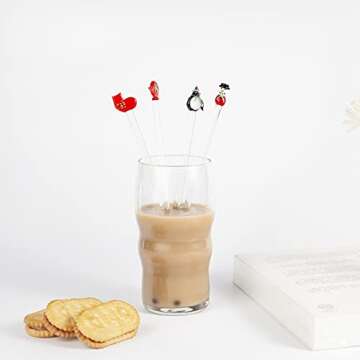 Sonny Brook Hams, 4 Pieces Christmas Glass Swizzle Stick Mixing Cocktail Whiskey Drink Stir Sticks For Restaurant Bar Home Office (Snowman Series)