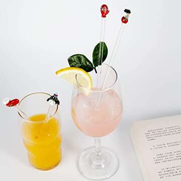 Sonny Brook Hams, 4 Pieces Christmas Glass Swizzle Stick Mixing Cocktail Whiskey Drink Stir Sticks For Restaurant Bar Home Office (Snowman Series)