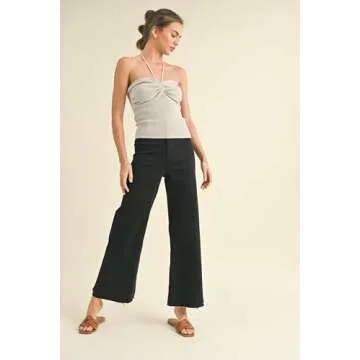 Stylish Miou Muse Wide Leg Denim Pants - MMP623 Black