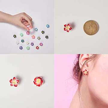SUNNYCLUE 100Pcs 10 Color Polymer Clay Flower Beads Plumeria Spacer Loose Beads 15x8mm 5 Petal Summer Hawaii Floral Hawaiian Beach Spacer Charm Beads for Jewelry Earring Making Supplies DIY Craft