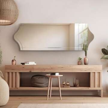 Howard Elliott Whitby Frameless Silver Scalloped Full Length Mirror for Wall, Elegant Champagne Finish Frameless Wall Hanging Mirror, Accent Vanity Mirror for Living Room & Entryway 60 x 20 inch