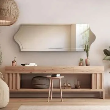 Howard Elliott Whitby Frameless Silver Scalloped Full Length Mirror for Wall, Elegant Champagne Finish Frameless Wall Hanging Mirror, Accent Vanity Mirror for Living Room & Entryway 60 x 20 inch