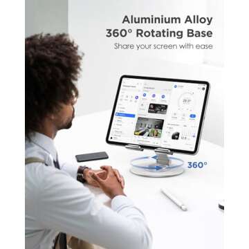 MoKo Acrylic Tablet Stand Holder - Adjustable iPad Stand with Aluminum 360° Rotating Base, Compatib...