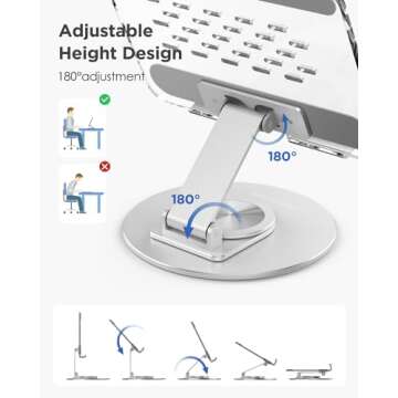 MoKo Acrylic Tablet Stand Holder - Adjustable iPad Stand with Aluminum 360° Rotating Base, Compatible with 4.7-12.9inch Device Such as iPad Pro 12.9, iPad Pro 11/10.9/10.2, iPad Air/Mini, Clear+Silver