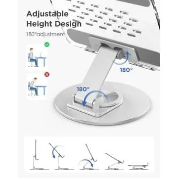 MoKo Acrylic Tablet Stand Holder - Adjustable iPad Stand with Aluminum 360° Rotating Base, Compatible with 4.7-12.9inch Device Such as iPad Pro 12.9, iPad Pro 11/10.9/10.2, iPad Air/Mini, Clear+Silver