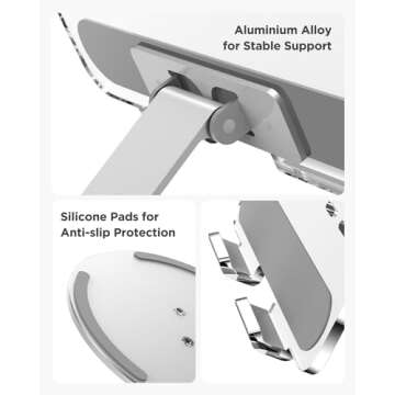 MoKo Acrylic Tablet Stand Holder - Adjustable iPad Stand with Aluminum 360° Rotating Base, Compatible with 4.7-12.9inch Device Such as iPad Pro 12.9, iPad Pro 11/10.9/10.2, iPad Air/Mini, Clear+Silver