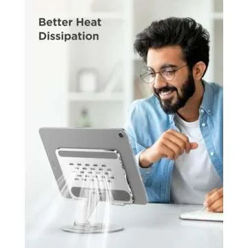 MoKo Acrylic Tablet Stand Holder - Adjustable iPad Stand with Aluminum 360° Rotating Base, Compatible with 4.7-12.9inch Device Such as iPad Pro 12.9, iPad Pro 11/10.9/10.2, iPad Air/Mini, Clear+Silver