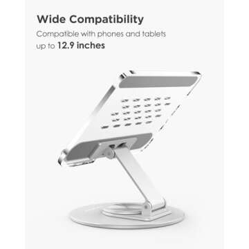 MoKo Acrylic Tablet Stand Holder - Adjustable iPad Stand with Aluminum 360° Rotating Base, Compatible with 4.7-12.9inch Device Such as iPad Pro 12.9, iPad Pro 11/10.9/10.2, iPad Air/Mini, Clear+Silver